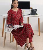 libas red ajrakh print a-line kurta set