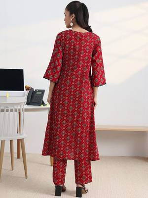 libas red ajrakh print a-line kurta set 4