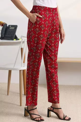 libas red ajrakh print a-line kurta set