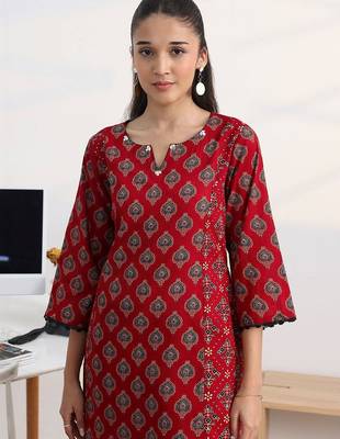 libas red ajrakh print a-line kurta set 7