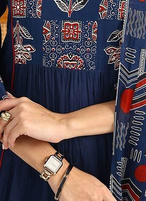 women ethnic motifs embroidered regular thread work cotton blend kurta with palazzos & with 2