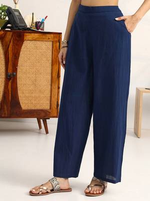 women ethnic motifs embroidered regular thread work cotton blend kurta with palazzos & with 7
