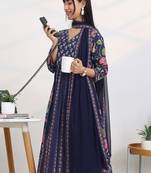 women floral printed panelled kurta with trousers & with dupatta
