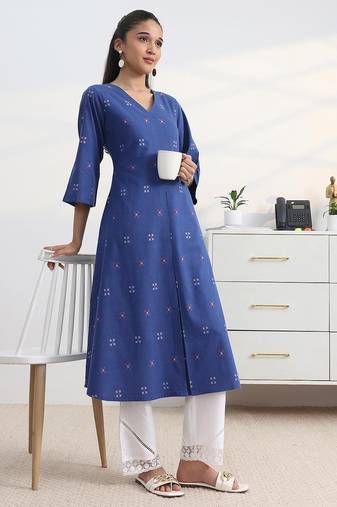 libas blue woven design a-line kurta set