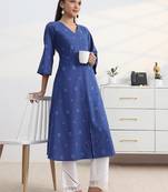 libas blue woven design a-line kurta set