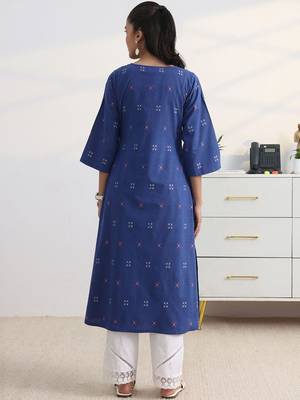 libas blue woven design a-line kurta set 3