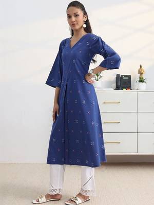 libas blue woven design a-line kurta set 4