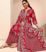 women floral printed regular thread work kurta with trousers & with dupatta