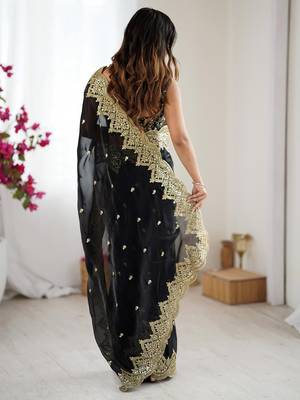 Black embellished sequinned chiffon designer saree 2