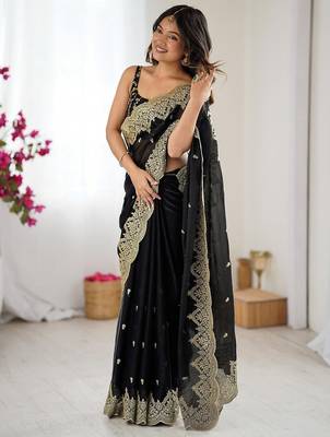 Black embellished sequinned chiffon designer saree 4