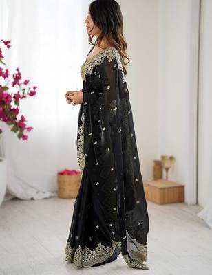 Black embellished sequinned chiffon designer saree 5