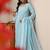 libas blue striped woven design straight suit set