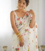 White floral sequinned saree