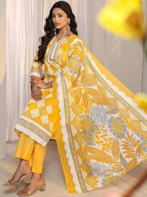libas yellow geometric printed straight suit set with dupatta 1