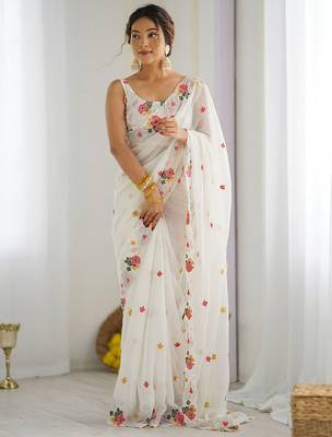 White floral sequinned saree 2