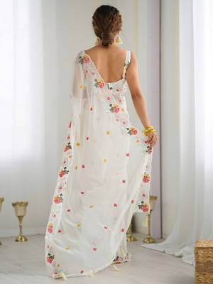 White floral sequinned saree 4