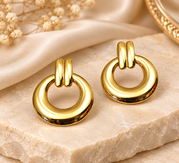 Anti-tarnish door knocker style, polished finish, chunky hoop design, women's jewellery. 2