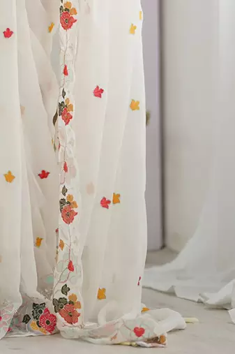 White floral sequinned saree