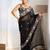 Black floral embroidered poly georgette saree