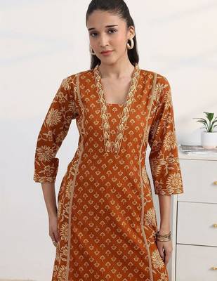 libas rust floral print a-line suit set with dupatta 2