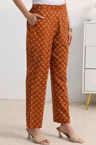 libas rust floral print a-line suit set with dupatta