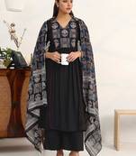 women ethnic motifs embroidered empire thread work kurta with palazzos & with dupatta