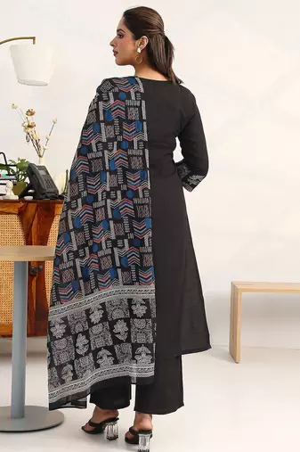 women ethnic motifs embroidered empire thread work kurta with palazzos & with dupatta