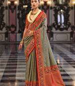 Grey floral woven design banarasi saree