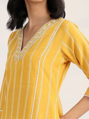 women striped regular thread work kurta with trousers & with dupatta 2