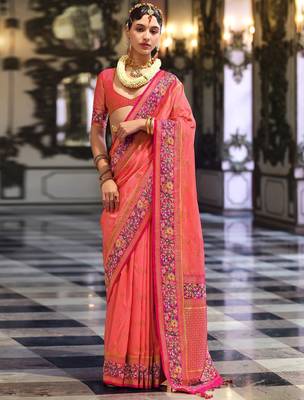 Pink ethnic motifs designer banarasi saree 1