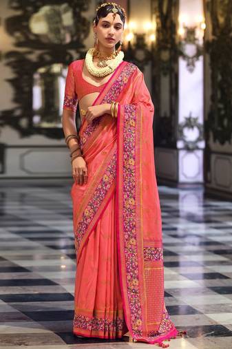 Pink ethnic motifs designer banarasi saree
