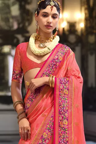 Pink ethnic motifs designer banarasi saree