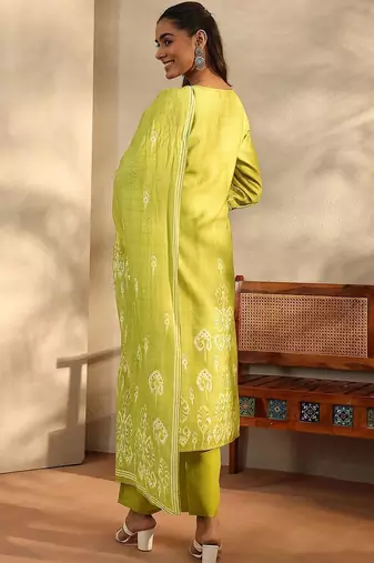 women ethnic motifs printed regular thread work kurta with trousers & with dupatta
