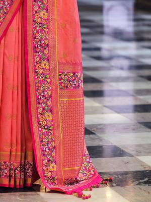 Pink ethnic motifs designer banarasi saree 5