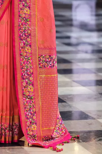 Pink ethnic motifs designer banarasi saree