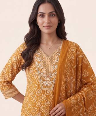 women ethnic motifs printed regular kurta with trousers & with dupatta 5