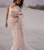 Rose embellished embroidered organza heavy work saree