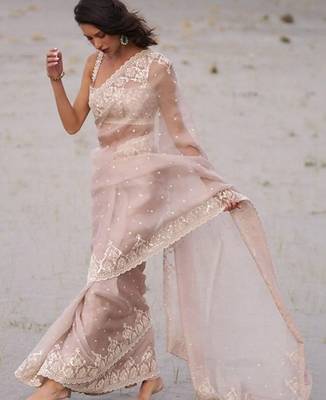 Rose embellished embroidered organza heavy work saree 2