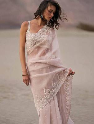 Rose embellished embroidered organza heavy work saree 3