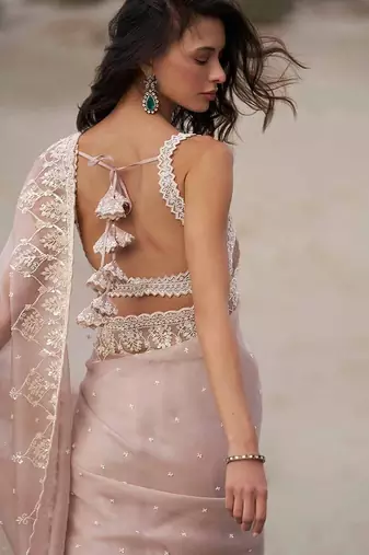 Rose embellished embroidered organza heavy work saree