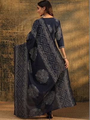 indigo blue bandhani printed cotton straight suit set 4