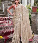 Cream floral  chiffon bagru saree