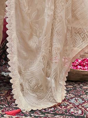 Cream floral  chiffon bagru saree 4