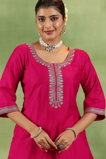 women ethnic motifs yoke design regular kurta with trousers & with dupatta