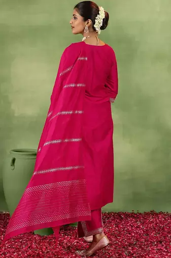 women ethnic motifs yoke design regular kurta with trousers & with dupatta