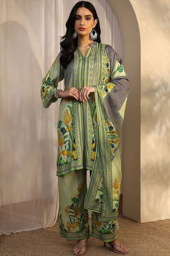 women floral printed regular kurta with palazzos & with dupatta