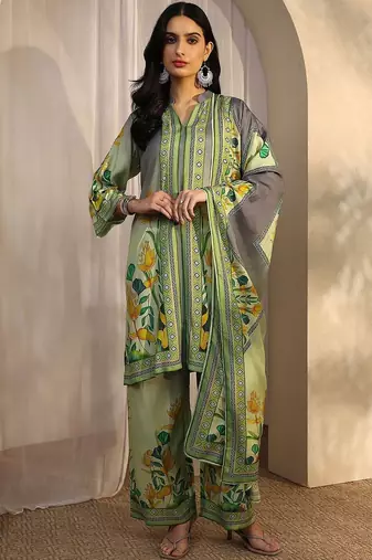 women floral printed regular kurta with palazzos & with dupatta
