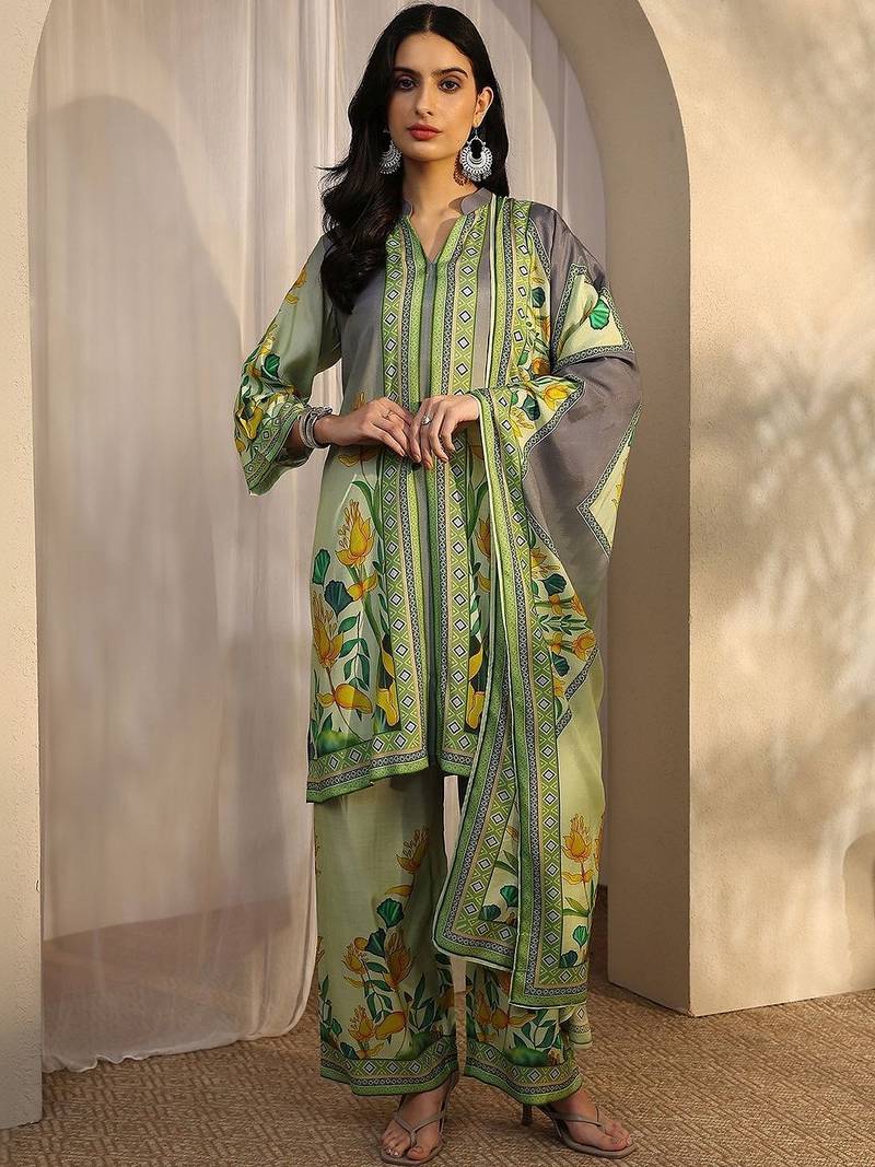 women floral printed regular kurta with palazzos & with dupatta