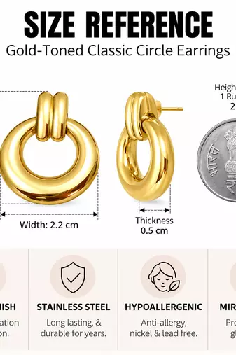 Anti-tarnish door knocker style, polished finish, chunky hoop design, women's jewellery.