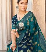 Teal ethnic motifs zari poly georgette saree